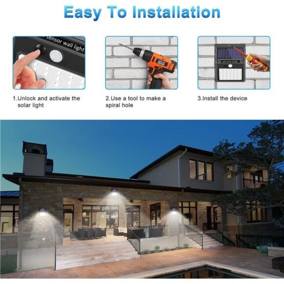 Solar Lights Outdoor Motion Sensor Security Lights Waterproof Garden Patio Garag - Picture 6 of 7